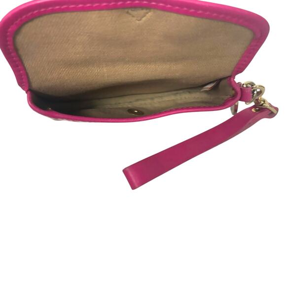 Dooney & Bourke Cream Logo Canvas Wristlet Pouch Pink Leather Trim Snap Wallet - Picture 8 of 12